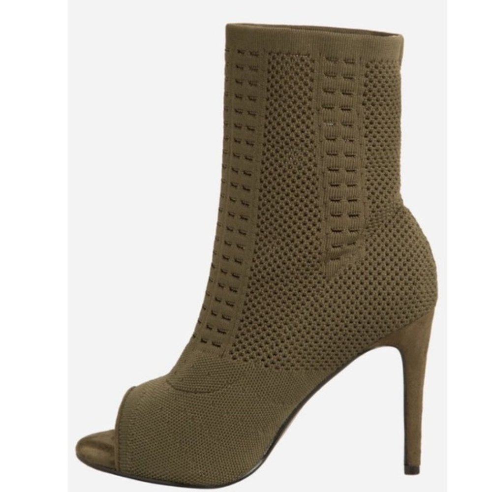 Rouge Helium Olive Knit Peep-Toe Ankle Boots